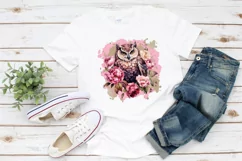 Owl with Pink Peony Flowers Sublimation | Watercolour Owl Product Image 2