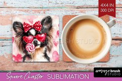 Papillon Valentine Square Coaster Valentines Day Coaster PNG Product Image 1
