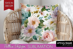 Pastel Flowers Pillow Sublimation - Summer Pillow Cover PNG Product Image 1