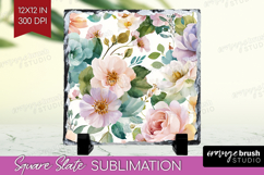Pastel Flowers Slate PNG - Summer Square Slate Sublimation Product Image 1