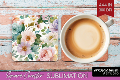 Pastel Flowers Square Coaster - Summer Coaster PNG Product Image 1
