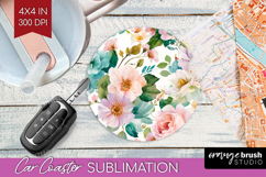 Pastel Flowers Car Coaster - Summer Coaster PNG Sublimation Product Image 1