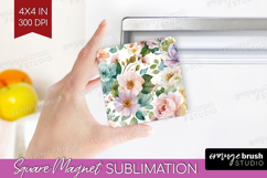 Pastel Flowers Magnet Sublimation - Summer Square Magnet PNG Product Image 1