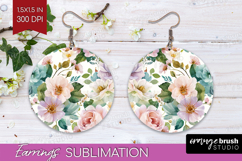 Pastel Flowers Round Earrings - Summer PNG Sublimation Product Image 1