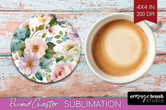 Pastel Flowers Round Coaster - Summer Coaster PNG Product Image 1