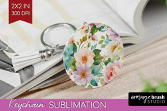 Pastel Flowers Keychain PNG - Summer Keychain Sublimation Product Image 1