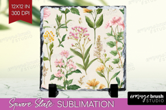 Pastel Flowers Slate PNG - Summer Square Slate Sublimation Product Image 1