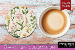 Pastel Flowers Round Coaster - Summer Coaster PNG Product Image 1