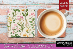 Pastel Flowers Square Coaster - Summer Coaster PNG Product Image 1