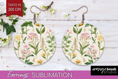 Pastel Flowers Round Earrings - Summer PNG Sublimation Product Image 1