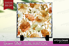 Pastel Flowers Slate PNG - Summer Square Slate Sublimation Product Image 1