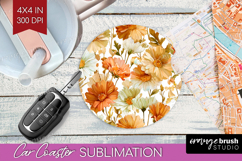 Pastel Flowers Car Coaster - Summer Coaster PNG Sublimation Product Image 1