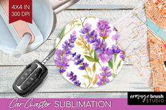 Pastel Flowers Car Coaster - Summer Coaster PNG Sublimation Product Image 1