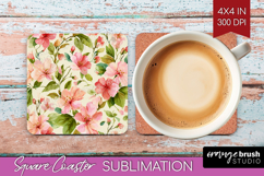 Pastel Flowers Square Coaster - Summer Coaster PNG Product Image 1