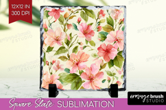 Pastel Flowers Slate PNG - Summer Square Slate Sublimation Product Image 1