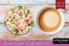 Pastel Flowers Round Coaster - Summer Coaster PNG Product Image 1