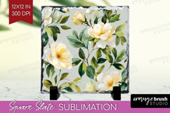 Pastel Flowers Slate PNG - Summer Square Slate Sublimation Product Image 1