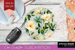 Pastel Flowers Car Coaster - Summer Coaster PNG Sublimation Product Image 1