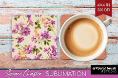 Pastel Flowers Square Coaster - Summer Coaster PNG Product Image 1