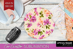 Pastel Flowers Car Coaster - Summer Coaster PNG Sublimation Product Image 1
