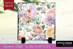 Pastel Flowers Slate PNG - Summer Square Slate Sublimation Product Image 1