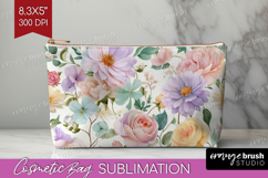Pastel Flowers Cosmetic Bag - Summer Makeup Bag PNG Product Image 1