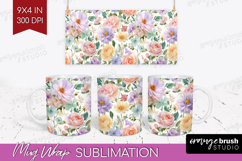 Pastel Flowers Mug Wrap - Summer Mug PNG Sublimation Product Image 1