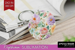 Pastel Flowers Keychain PNG - Summer Keychain Sublimation Product Image 1