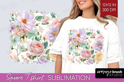 Pastel Flowers Square Tshirt Background - Summer PNG Product Image 1