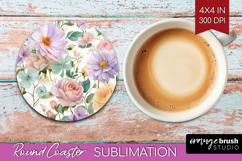 Pastel Flowers Round Coaster - Summer Coaster PNG Product Image 1