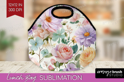Pastel Flowers Lunch Bag - Summer Lunch Bug PNG Sublimation Product Image 1
