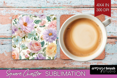 Pastel Flowers Square Coaster - Summer Coaster PNG Product Image 1