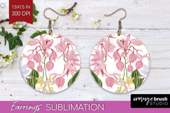 Pastel Flowers Round Earrings - Summer PNG Sublimation Product Image 1