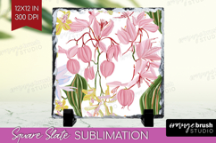 Pastel Flowers Slate PNG - Summer Square Slate Sublimation Product Image 1