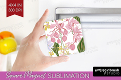 Pastel Flowers Magnet Sublimation - Summer Square Magnet PNG Product Image 1