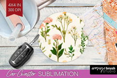 Pastel Flowers Car Coaster - Summer Coaster PNG Sublimation Product Image 1