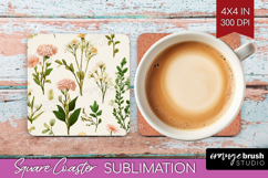 Pastel Flowers Square Coaster - Summer Coaster PNG Product Image 1