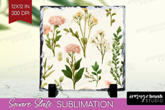 Pastel Flowers Slate PNG - Summer Square Slate Sublimation Product Image 1