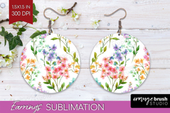 Pastel Flowers Round Earrings - Summer PNG Sublimation Product Image 1