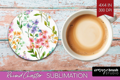 Pastel Flowers Round Coaster - Summer Coaster PNG Product Image 1
