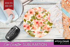 Pastel Flowers Car Coaster - Summer Coaster PNG Sublimation Product Image 1