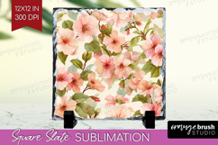 Pastel Flowers Slate PNG - Summer Square Slate Sublimation Product Image 1