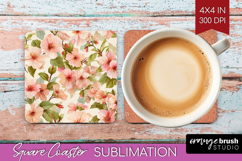 Pastel Flowers Square Coaster - Summer Coaster PNG Product Image 1