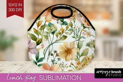 Pastel Flowers Lunch Bag - Summer Lunch Bug PNG Sublimation Product Image 1