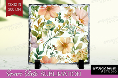 Pastel Flowers Slate PNG - Summer Square Slate Sublimation Product Image 1