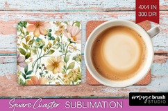 Pastel Flowers Square Coaster - Summer Coaster PNG Product Image 1