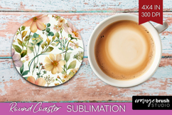 Pastel Flowers Round Coaster - Summer Coaster PNG Product Image 1
