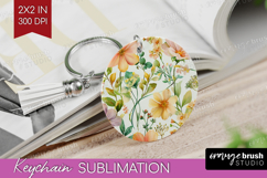 Pastel Flowers Keychain PNG - Summer Keychain Sublimation Product Image 1