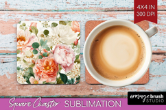 Pastel Flowers Square Coaster - Summer Coaster PNG Product Image 1