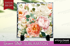 Pastel Flowers Slate PNG - Summer Square Slate Sublimation Product Image 1